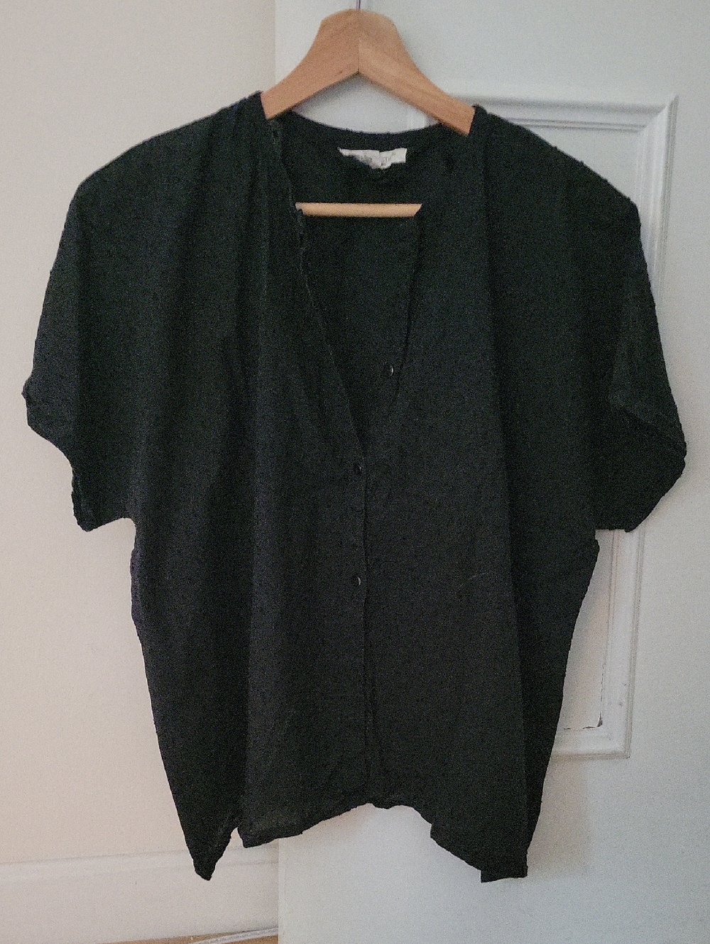Emerson Fry Swiss Dot Black Button-Front Short Sleeve Top